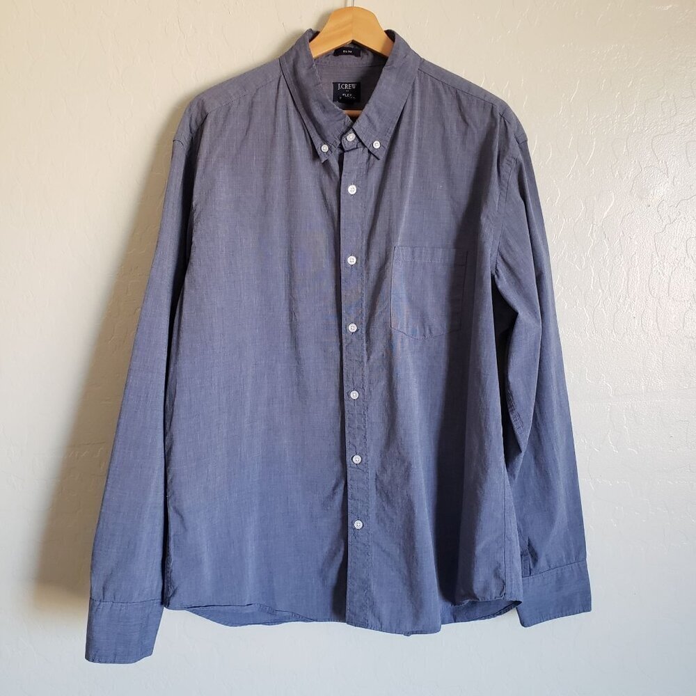 J.Crew Flex Washed Chambray Button Up Shirt Slim Fit Blue Men's XL Long Sleeves